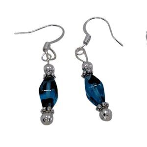 Blue black glass handmade earrings 925 earwires